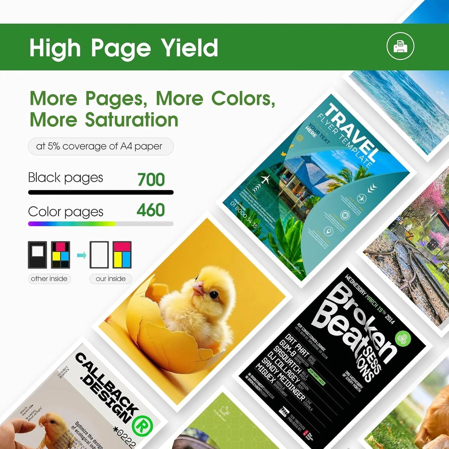 62XL Ink Cartridges for HP 62 Ink Cartridges for HP Ink 62 for HP Envy 7640 5660 5540 7645 OfficeJet 5740 8040 OfficeJet 200 250 Printer (1 Black, 1 Tri-Color)