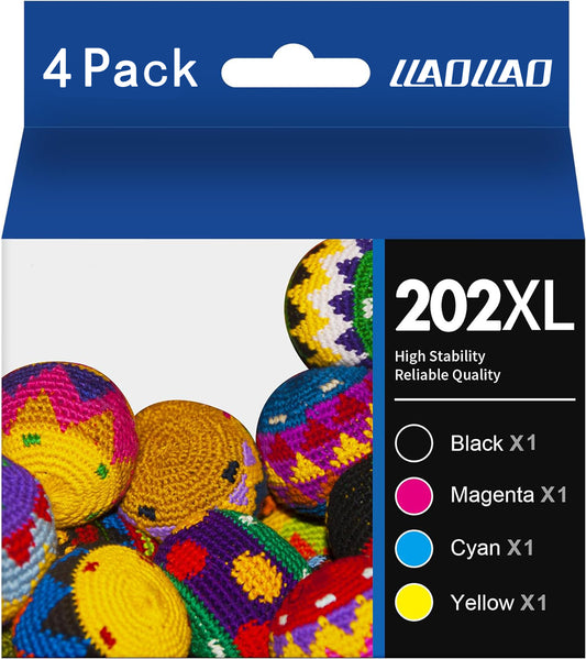 202 XL Ink Cartridge for Epson 202 202XL T202 Ink Cartridgefor Workforce WF-2860 Expression Home XP-5100 All-in-one Printer (4-Pack) compatible