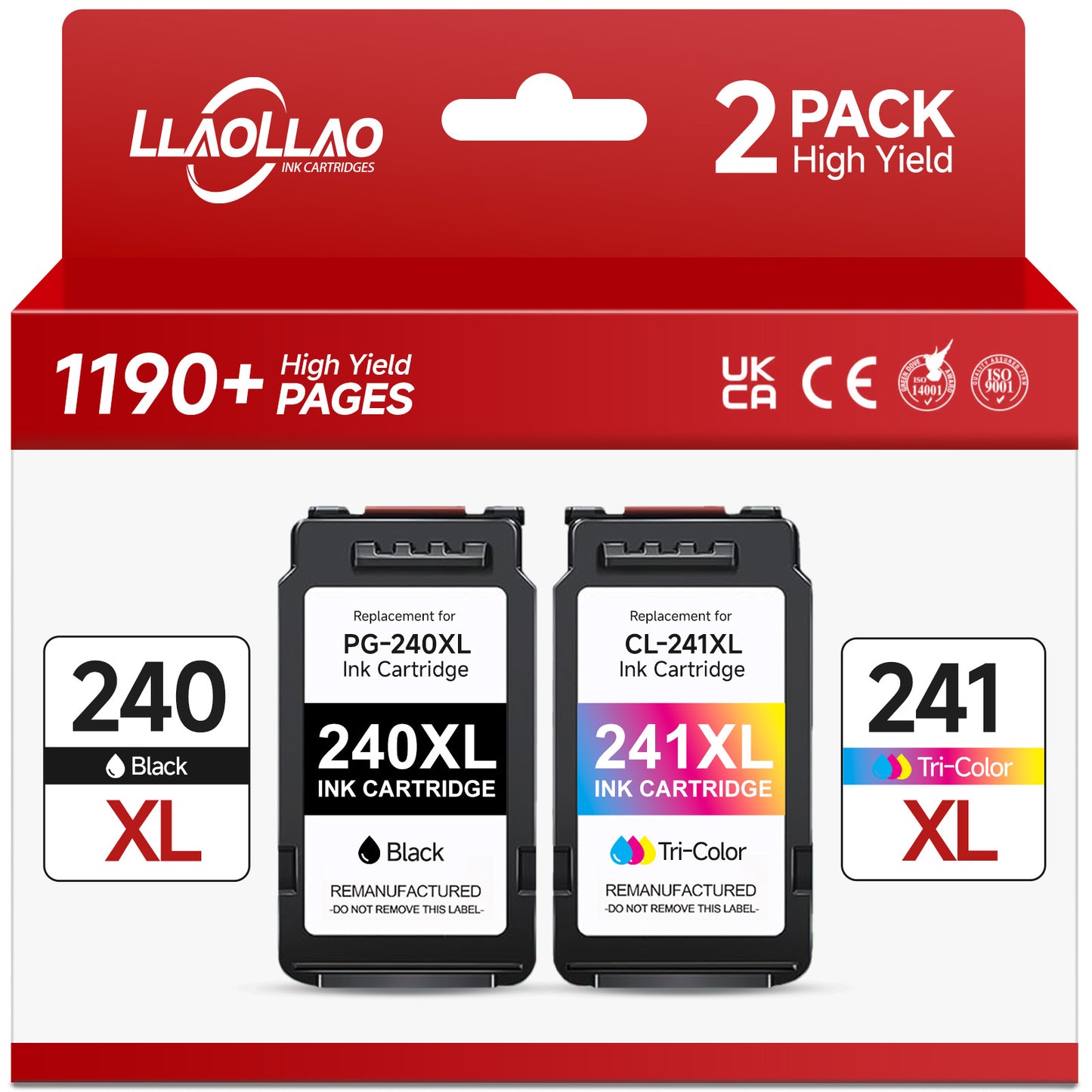 PG-240 XL/CL-241 XL Ink Cartridges Compatible for Canon 240XL 241XL Combo Pack for Canon PIXMA MG3620 MG3600 TS5120 MX472 Printer (1 Black,1 Color)