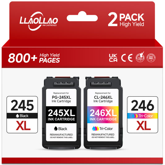 245XL Ink Cartridge for Canon ink 245 and 246 PG-245XL CL-246XL 243 244 for Canon PIXMA MG2522 TS3122 MX492 MX490 TR4500 TR4520 TS3322 Printer (1 Black, 1 Tri-Color)