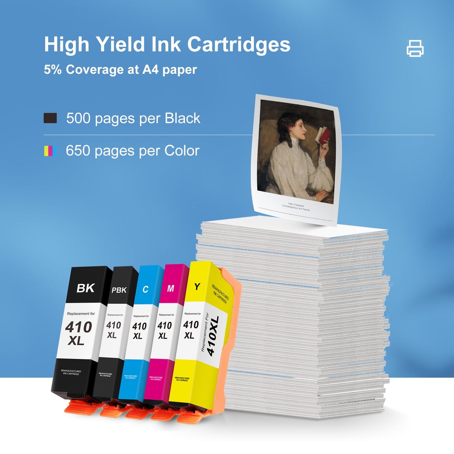 410XL Ink Cartridge for Epson 410 410 XL Ink for Epson Expression XP-830 XP-640 XP-7100 XP-630 XP-530 XP-635 Printer (5 Pack)