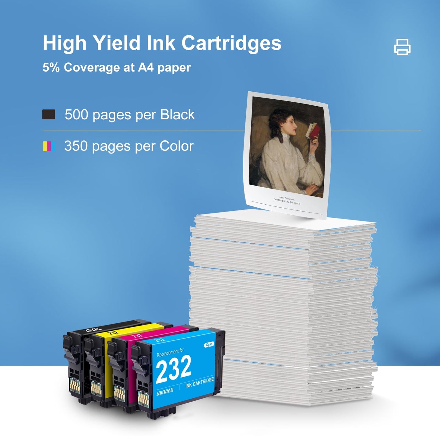 232XL Ink Cartridges for Epson 232XL 232 Ink for Workforce WF-2930 WF-2950 Expression XP-4200 XP-4205 Printer (Black,Cyan,Magenta,Yellow, 4-Pack)