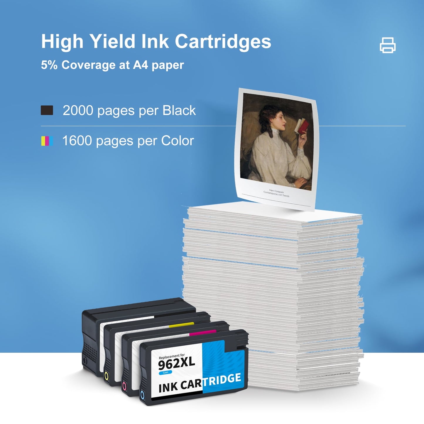962XL Ink Cartridges Compatible for HP 962 962 XL Ink Cartridges for HP 9018e 9015e 9010 Series Printer (4 Pack)