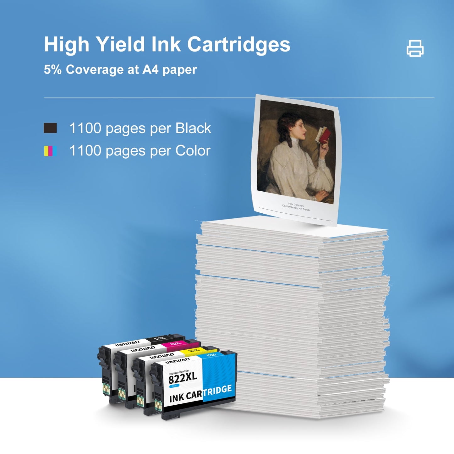822XL Ink Cartridge for Epson 822 Ink Cartridge for Epson Workforce Pro WF-4830 WF-4820 WF-3820 WF-4833 WF-4834 Printer (Black Cyan Magenta Yellow, 4-Pack)