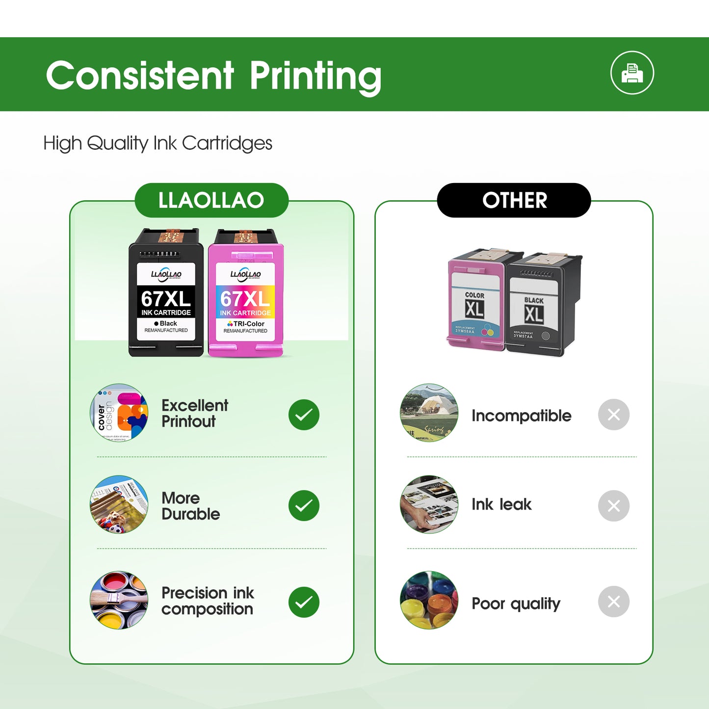 67 Ink Cartridge Compatible for HP 67 67xl Ink Cartridges for Deskjet 2742e 2752e 2755e (Black, Tri-Color)