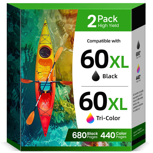 60XL Ink Cartridges Compatible for HP 60 Ink cartridge Combo Pack with HP Ink 60 Envy 100 110 120 Deskjet D2530 D2545 F2430 F4440(1 Black, 1 Tri-Color)