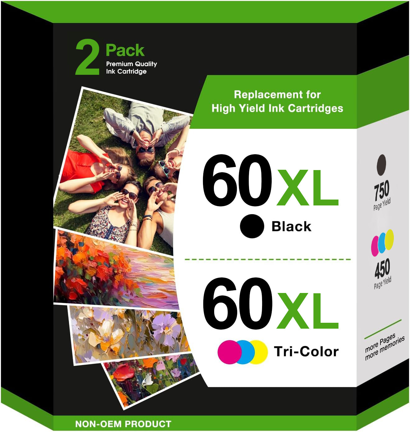 60XL Ink Cartridges Compatible for HP 60 Ink cartridge Combo Pack with HP Ink 60 Envy 100 110 120 Deskjet D2530 D2545 F2430 F4440(1 Black, 1 Tri-Color)