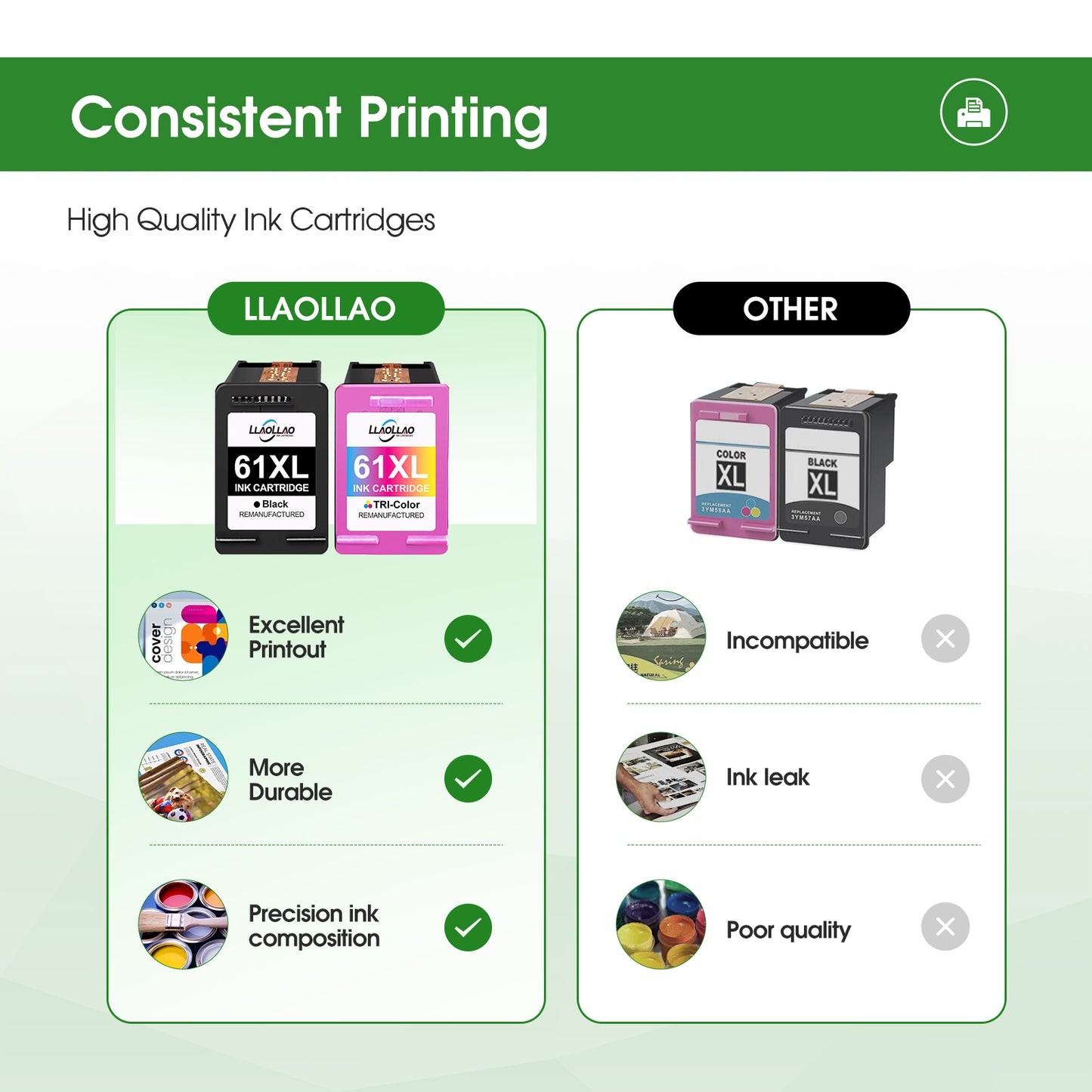 61 Black Ink Cartridge Compatible for HP 61 Ink Cartridge HP Ink 61XL for HP Envy 4500 5530 Printers (2 Black)