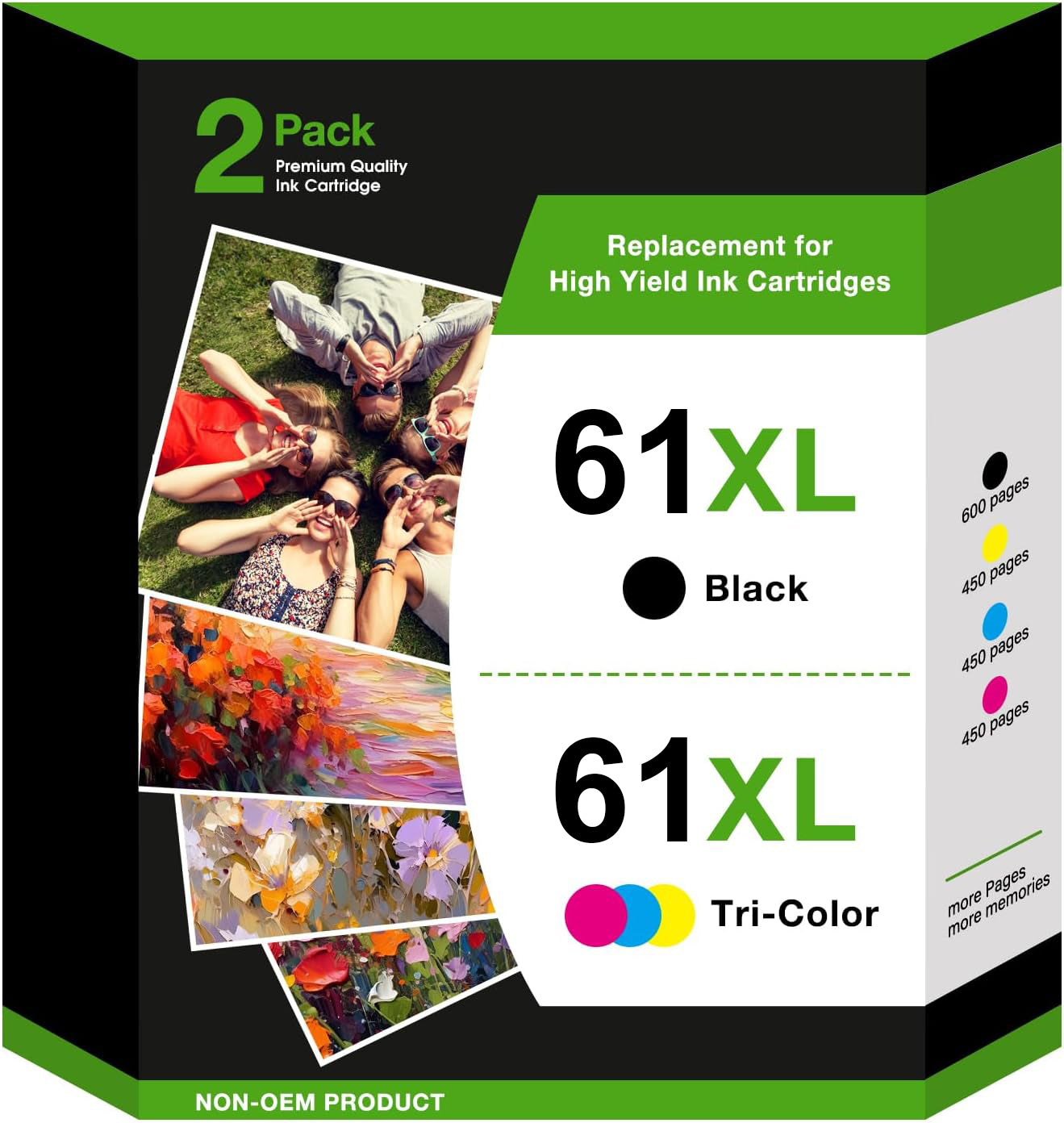 61XL Ink Cartridge Combo Pack for HP 61 for HP Envy 4500 5530 4502 5535 5534 OfficeJet 4630 4635 DeskJet 1000 1010 1510 Printer (1 Black, 1 Tri-Color)