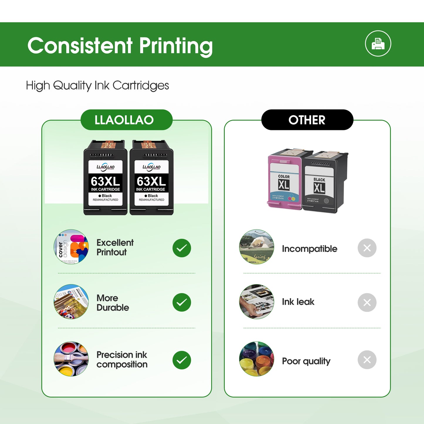 63xl 63 xl Ink Cartridge Black for HP 63XL Ink for Officejet 3830 4650 4652 Envy 4520 4512 4650 5255 5200 4655 Printer (2-Black)