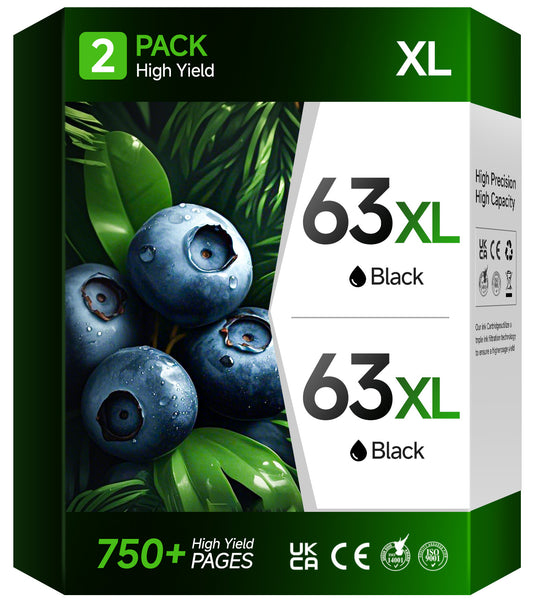 63xl 63 xl Ink Cartridge Black for HP 63XL Ink for Officejet 3830 4650 4652 Envy 4520 4512 4650 5255 5200 4655 Printer (2-Black)