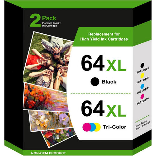64XL Ink Cartridge Combo Pack for HP Ink 64 Works with HP Envy Photo 7855 7858 7155 6252 7800 7100 Envy Inspire 7255e 7955e 7958e 7900e Tango Series Printer (1 Black, 1 Tri-Color)