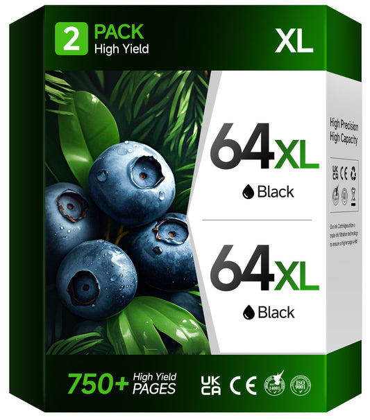 64xl Black Ink Cartridges Compatible for HP 64 Black Ink Cartridge for ENVY Photo 7855 7858 7155 6255 Printer, 2-Black
