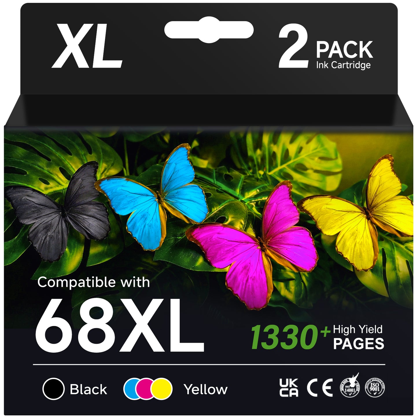 68 Ink Cartridges Compatible for HP 68 68XL Ink Cartridges for HP Envy 6152e 6155e 6552e 6555e 6558e Printers (2 Pack)