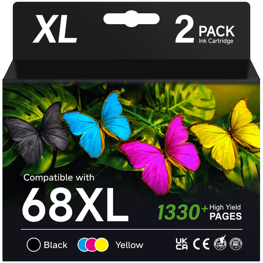 68 Ink Cartridges Compatible for HP 68 68XL Ink Cartridges for HP Envy 6152e 6155e 6552e 6555e 6558e Printers (2 Pack)