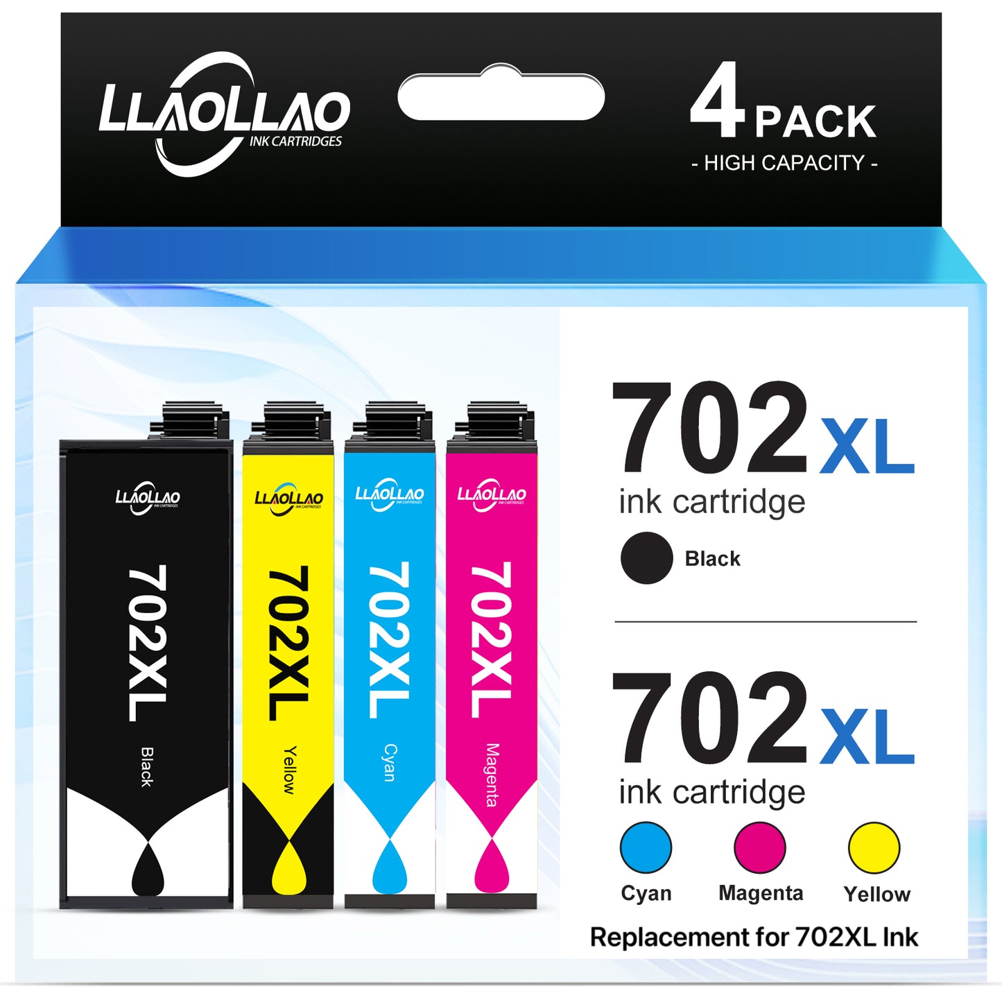702XL Ink Cartridge for Epson Ink 702 T702 XL for Workforce Pro WF-3720 WF-3730 WF-3733 Printer (4 Pack)