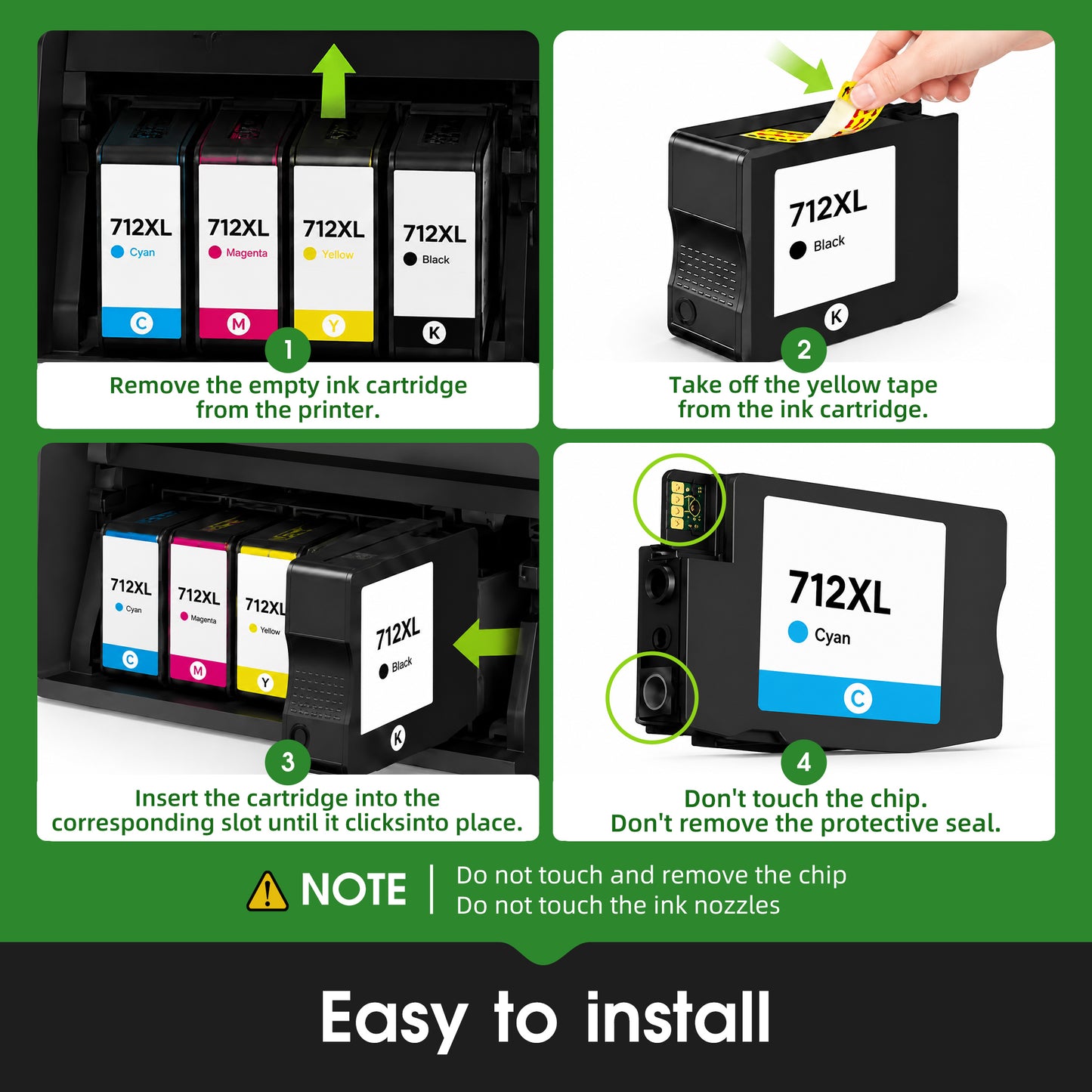 712 Ink Compatible for HP 712 Ink Cartridge Compatible for HP Ink 712 712XL for T650/T630 (4PK, 80ml Black+29ml CMY)