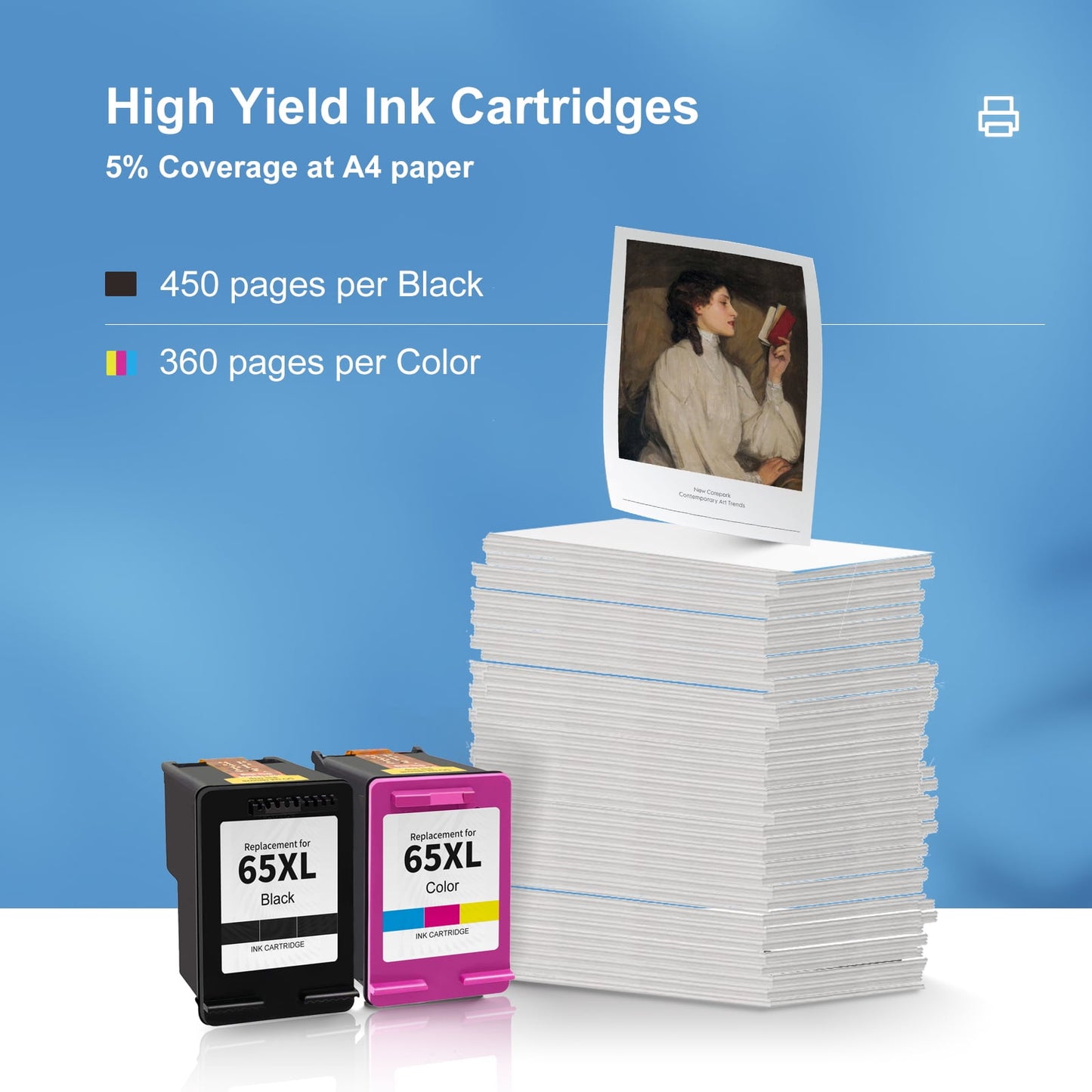 65XL Ink Cartridge for HP 65 Ink Cartridge for HP DeskJet 3772 3752 3755 Envy 5055 5010 5000 Printer (Black, Tri-Color)