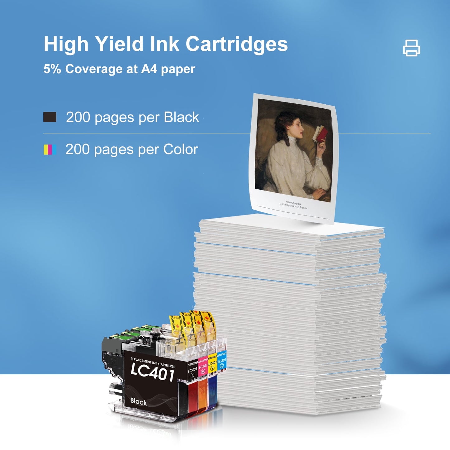 LC401 Ink Cartridge for Brother LC401 LC401XL for Brother MFC-J1010DW MFC-J1012DW MFC-J1170DW Printer (4 Pack)
