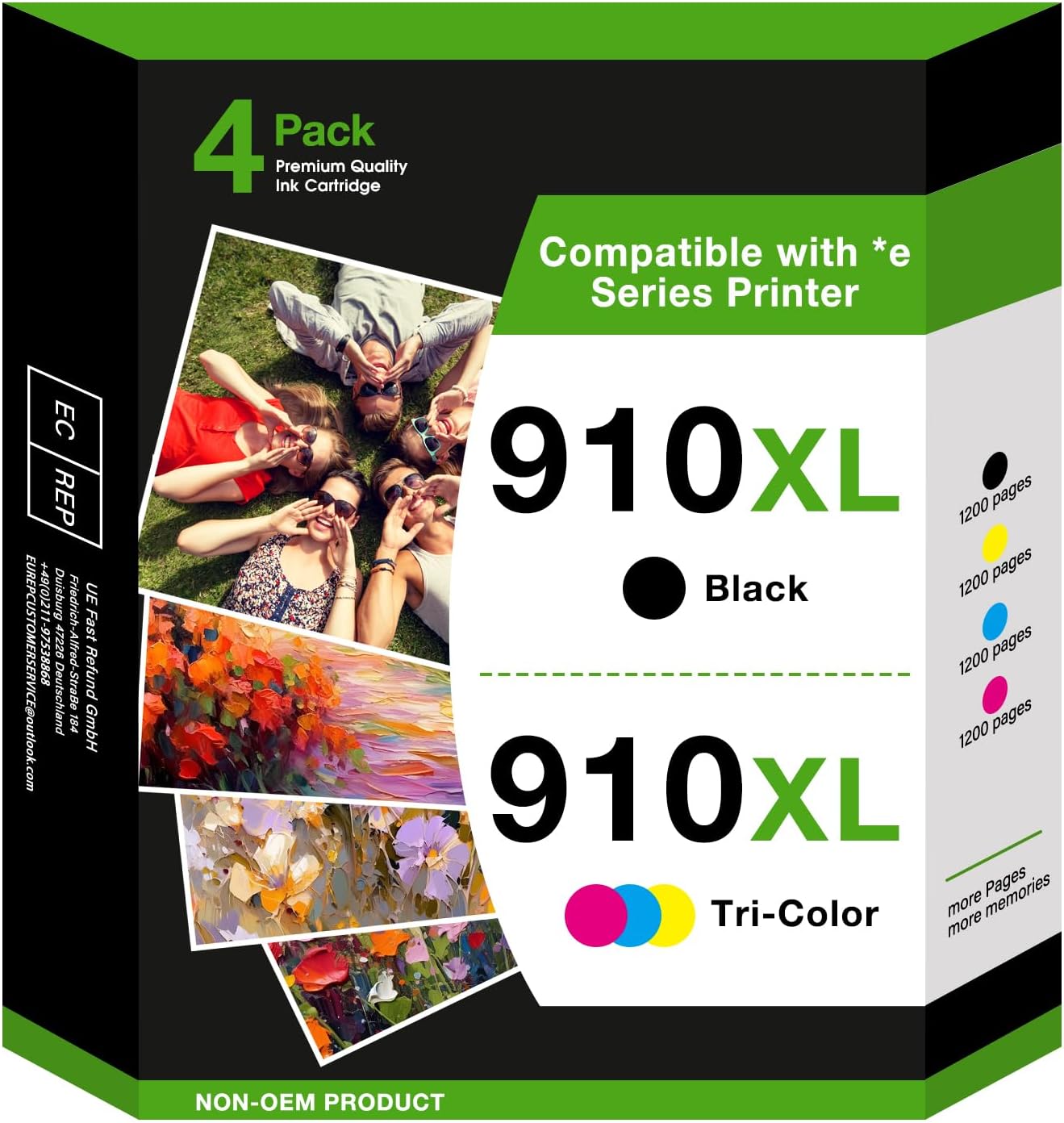 910XL Ink Cartridge Compatible for HP 910 OfficeJet Pro 8020 8025 8028 8035 8030 8010 8015 8018 8022 Printer (Black Cyan Magenta Yellow,4 Pack)
