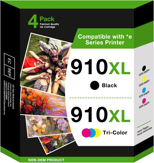 910XL Ink Cartridge Compatible for HP 910 OfficeJet Pro 8020 8025 8028 8035 8030 8010 8015 8018 8022 Printer (Black Cyan Magenta Yellow,4 Pack)