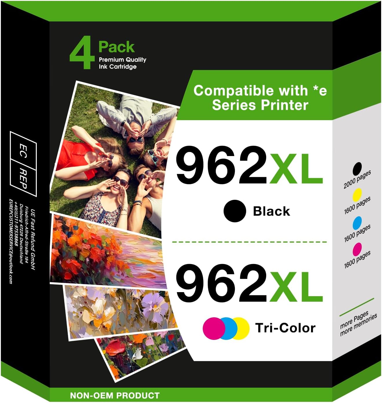 962XL Ink Cartridges Compatible for HP 962 962 XL Ink Cartridges for HP 9018e 9015e 9010 Series Printer (4 Pack)