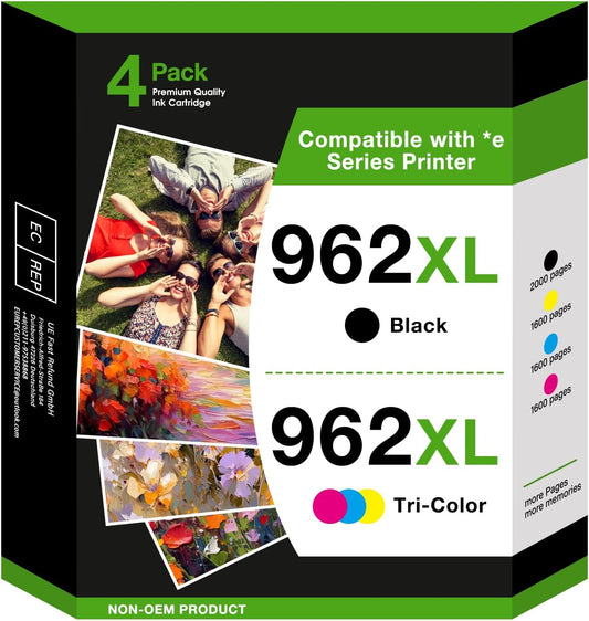 962XL Ink Cartridges Compatible for HP 962 962 XL Ink Cartridges for HP 9018e 9015e 9010 Series Printer (4 Pack)
