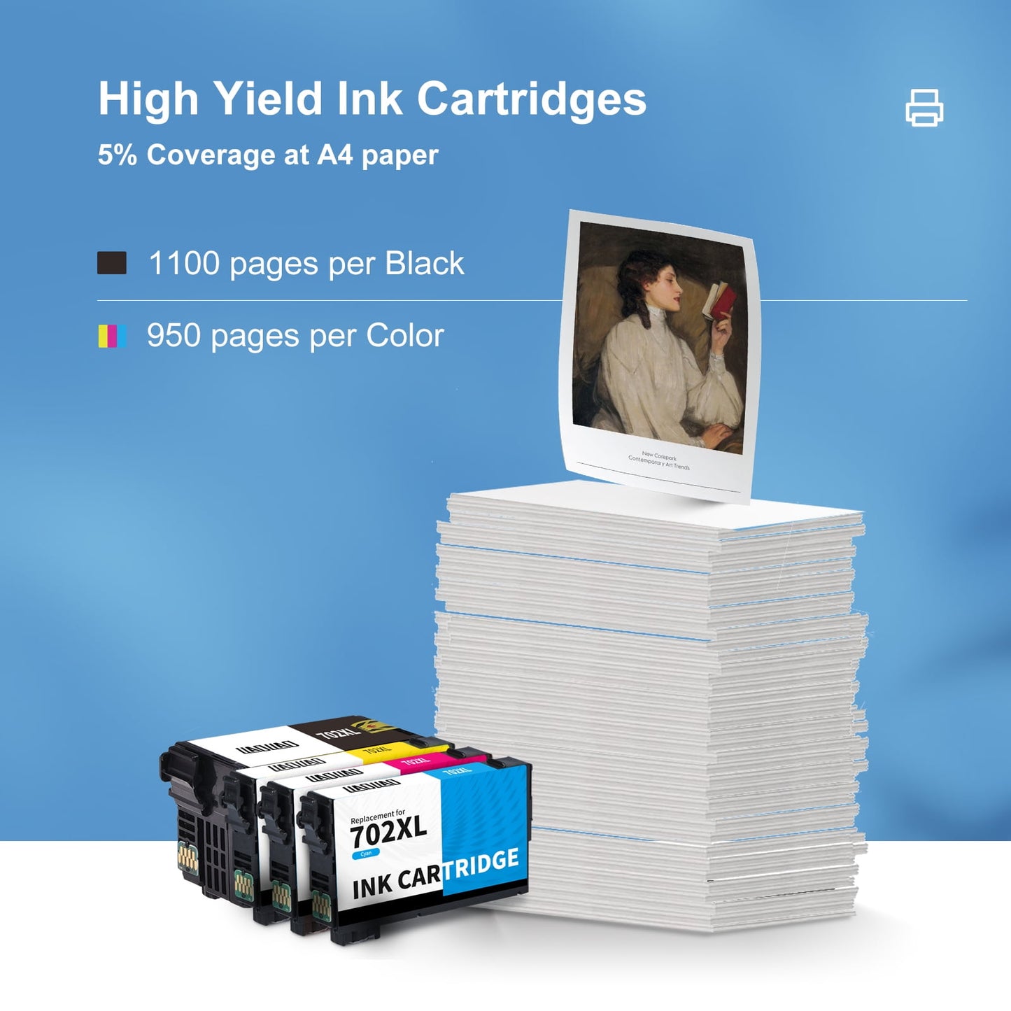 702XL Ink Cartridge for Epson Ink 702 T702 XL for Workforce Pro WF-3720 WF-3730 WF-3733 Printer (4 Pack)