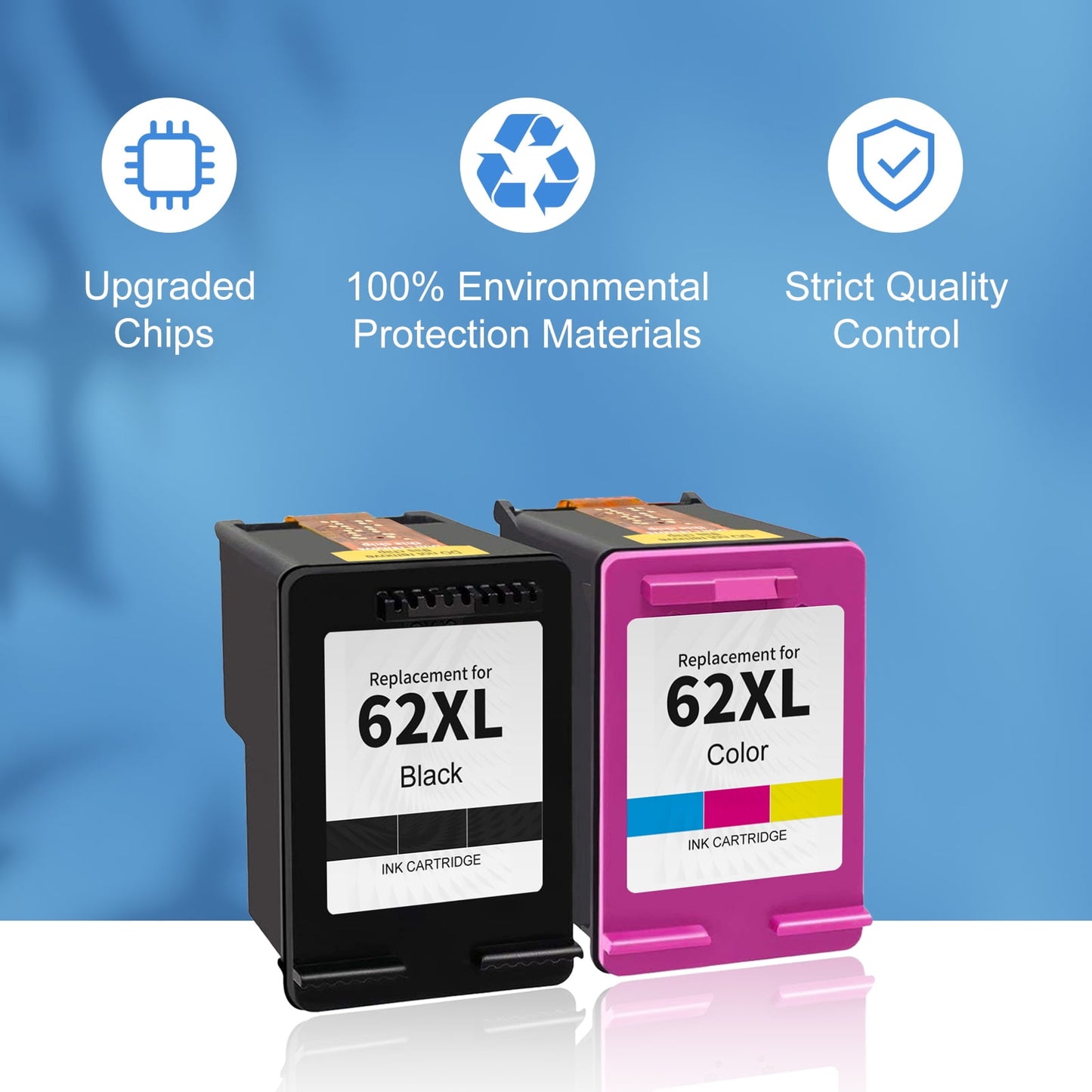 62XL Ink Cartridges for HP 62 Ink Cartridges for HP Ink 62 for HP Envy 7640 5660 5540 7645 OfficeJet 5740 8040 OfficeJet 200 250 Printer (1 Black, 1 Tri-Color)