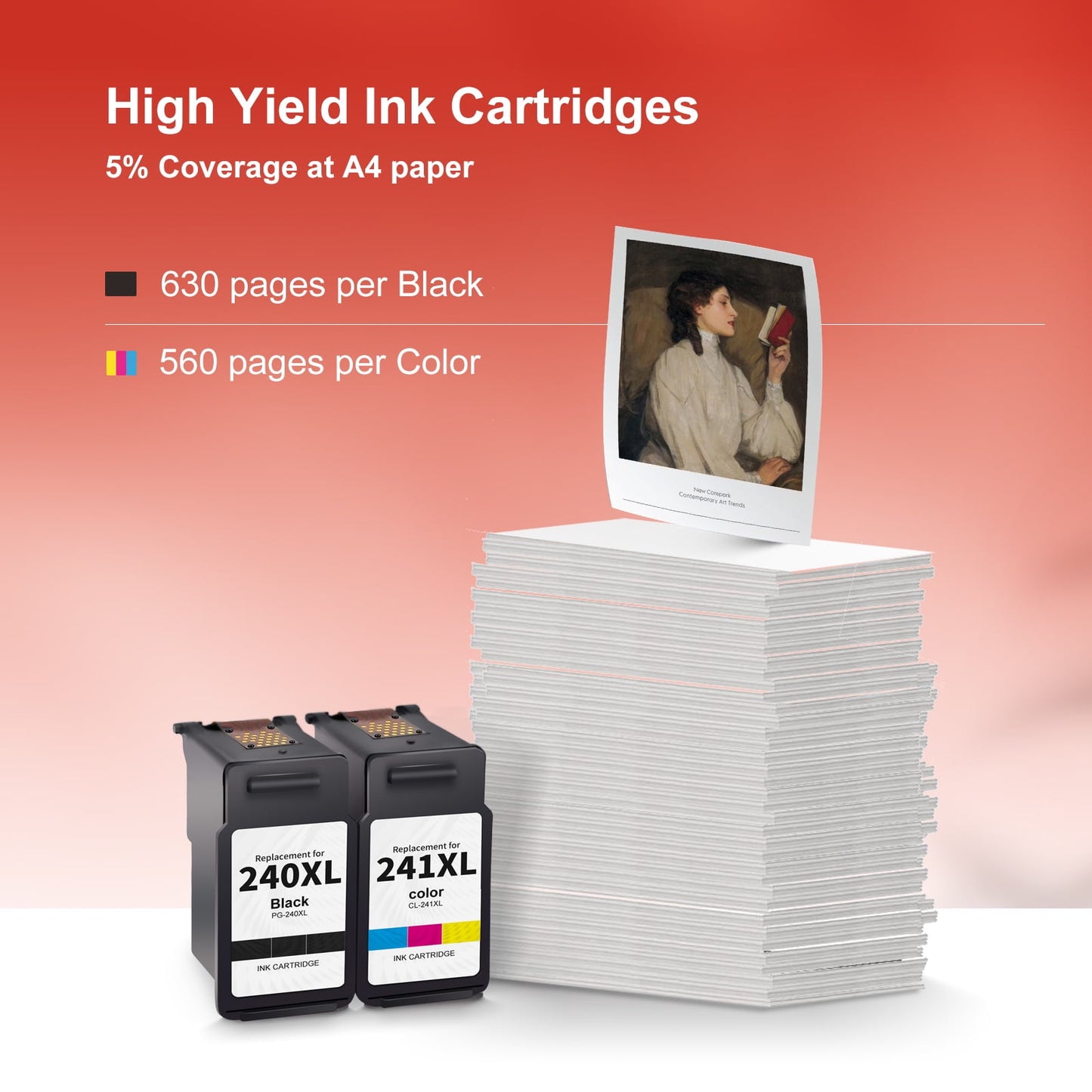 PG-240 XL/CL-241 XL Ink Cartridges Compatible for Canon 240XL 241XL Combo Pack for Canon PIXMA MG3620 MG3600 TS5120 MX472 Printer (1 Black,1 Color)