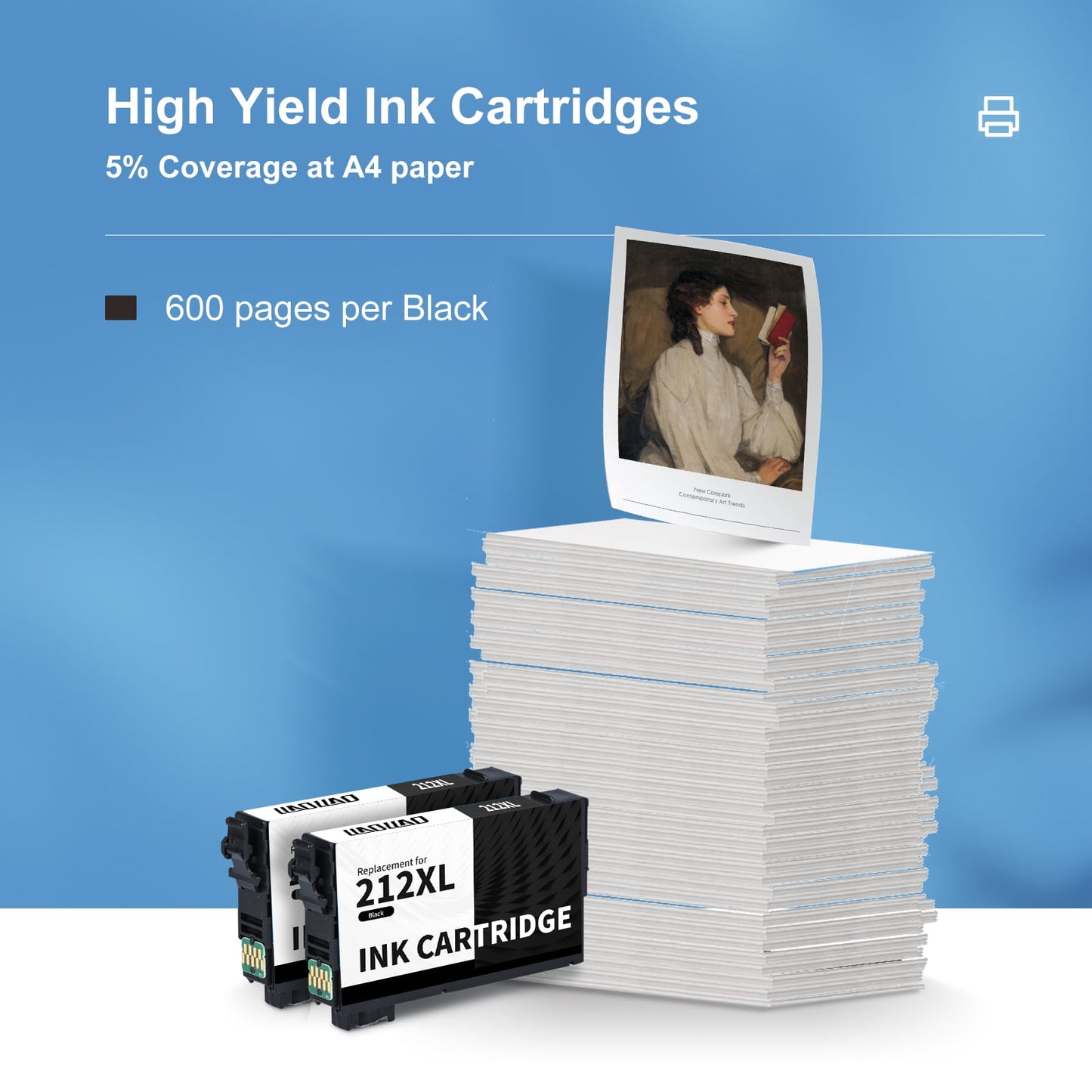 212XL Black Ink Cartridge for Epson 212 T212XL Ink for Epson Expression Home XP-4100 XP-4105 WorkForce WF-2850 WF-2830 (2 Pack)