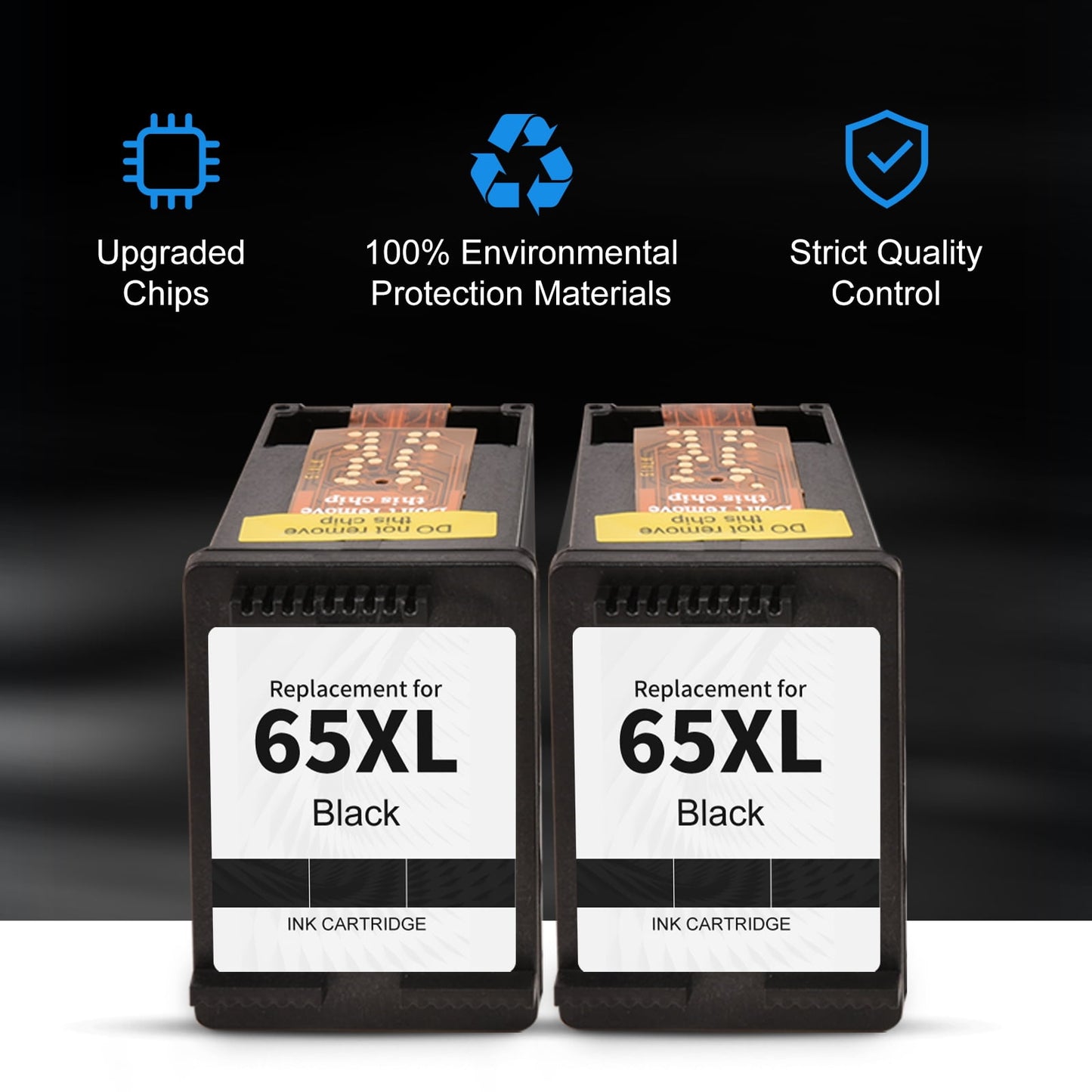 65 Black Ink Cartridge Compatible for HP ink 65 XL 65XL for DeskJet 3752 3772 3755 Envy 5055 5010 5020 Printer (2 Black)