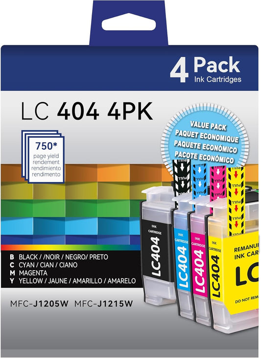 LC404 Ink Cartridge Compatible for Brother LC404 ink for High Yield Brother MFC-J1205W MFC-J1215W MFC-J1205W Printer (Black Cyan Magenta Yellow, 4 Pack)